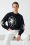Black Floral Embroidered Crew Neck Knit Sweater - 5