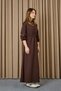 Women's Dress with Tunnel Waist and Snap Detail - 12655Elb Brown - 4