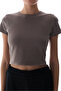 Gray Crew Neck Crop Cotton T-Shirt - 2