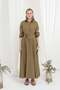 Women's Belted Button Detailed High Collar Dress - 20688Elb Khaki