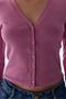 Pink V-Neck Ribbed Cotton Piece Cardigan - 5