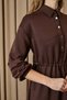 Women's Dress with Tunnel Waist and Snap Detail - 12655Elb Brown - 5