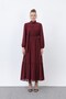 Women's Draped Detailed High Collar Dress - 12613Elb Burgundy - 3