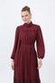 Women's Draped Detailed High Collar Dress - 12613Elb Burgundy - 2