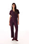 Burgundy Leopard Ribbed Short Sleeve Shirt Pants Pajama Set