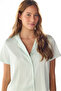 Mint Aurora Satin Floral Short Sleeve Shirt Pants Pajama Set - 2