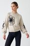 Ecru Floral Embroidered Crew Neck Knit Sweater - 2