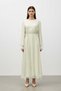 Women's Waist-Tied Lace Detailed Long Dress-32466Elb Almond Green - 3