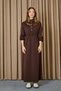 Women's Dress with Tunnel Waist and Snap Detail - 12655Elb Brown - 3