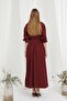 Women's Belted Button Detailed Judge Collar Dress - 20688Elb - Burgundy - 4