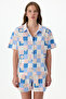 Cuteness Dama Patterned Short Sleeve Shirt Shorts Pajama Set - 2