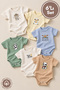 Unisex 100% Cotton Minimal Printed 0-12 Months 6-Piece Short Sleeve Baby Bodysuit Set