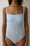 Light Blue Square Neckline Removable Underwire Covered Bodysuit - 4