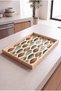Earth Tones Leaf Pattern - Rectangular Coffee Presentation Engagement and Serving Tray with Natural Wooden Frame - 3