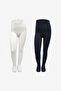 Girl's Pretty Rib 2-Pack White-Navy Blue Pantyhose