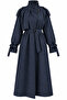 Navy Blue Belted Premium Oversize Trench Coat - 8646