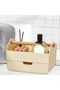 Desktop Organizer Storage Box with Drawer and Wooden Handle,Stationery and Accessory Holder Bin,Light Yellow - 5