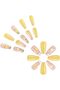 Flowers Press On Nails for Women,Medium Coffin Square,Spring Summer Fake Nails,Full Cover Nail Art Tips Kit,Yellow Floral Design,24 Pcs - 7