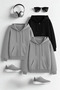 Unisex Gray & Gray & Black Zipper Hooded Sweatshirt 3-Piece Opportunity Pack