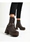 Linma Premium Bitter Brown Wedge Heeled Lace-Up Boots - 4
