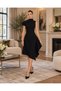 Women's Asymmetrical Collar Crepe Midi Dress