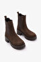 Women's Genuine Leather Double Elastic Thick Heeled Bitter Brown Casual Boots Viper Brown Suede - 5