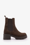 Women's Genuine Leather Double Elastic Thick Heeled Bitter Brown Casual Boots Viper Brown Suede - 3