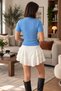 Women's Polo Neck Hair Knit Patterned Short Sleeve Knitwear Blouse - 3