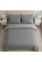 Gray Checked Double Bed Fitted Sheet-Cotton Duvet Cover Set-