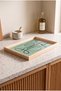 Water Green Single Line Abstract Art Natural Wood Framed Rectangular Coffee Presentation Engagement and Serving Tray - 4