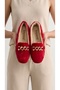 Women's Red Stone Accessory Chain Plush Home Ballerinas 1 cm Byndvt04