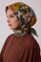 وشاح حريري بنمط الزهور الخضراء 100% من التويل 4415-55 - 2