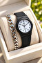 Black Color, Silicone Band, Small Case, Wristwatch with Numbers + Bracelet - 2