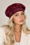 Women's Angora Fur Hat with Stone Brooch Detail - Flexible Soft Texture Inside Fleece Burgundy - 3