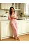 Women's Pink Floral Patterned Long Sleeve Buttoned Lace Detailed Pajama Set Comfortable Home Wear - 3