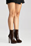 Women's Zippered Platform Heeled Boots Pileras Brown Patent Leather - 7