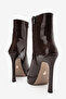 Women's Zippered Platform Heeled Boots Pileras Brown Patent Leather - 5