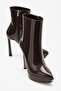 Women's Zippered Platform Heeled Boots Pileras Brown Patent Leather - 3