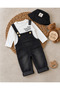 Lycra Stretch Denim Fabric Buttoned and Pocket Detailed Salopet Stretchy and Comfortable Cotton Fabric Badi and Hat 3-Piece Baby Boy Set - 2