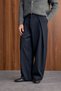 Men's Draped Balloon Cut Pleated Fabric Trousers Navy Blue - 4