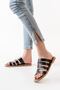 Zri̇n-082 Premium Black Orthopedic Genuine Leather Women's Slippers - 6
