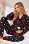 Luxury Suede Long Sleeve Buttoned Star Patterned Women's Pajama Set