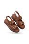 Zri̇n-1187 Premium Tan Elastic Wedge Heel Women's Sandals - 2
