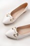 Zri̇n-129 White Daily Ballerinas with Stone Accessories - 3