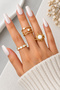 3-Piece Combination White Stone Sun Moon Heart Model Adjustable Gold Ring Set