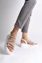 Riley thin buckled stone striped orthopedic thick sole women's sandal - white