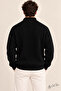 Men's Black Oversize Zippered Fishing Knitwear Sweater - 4