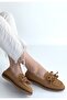 Boriy Premium Tan Leather Powder Suede Tasseled Ballerinas - 3
