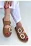 Hertas Premium Women's Mink Nubuck Crystal Double Buckle Poly Comfortable Straw Sole Slippers - 5