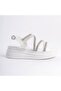 Riley thin buckled stone striped orthopedic thick sole women's sandal - white - 3